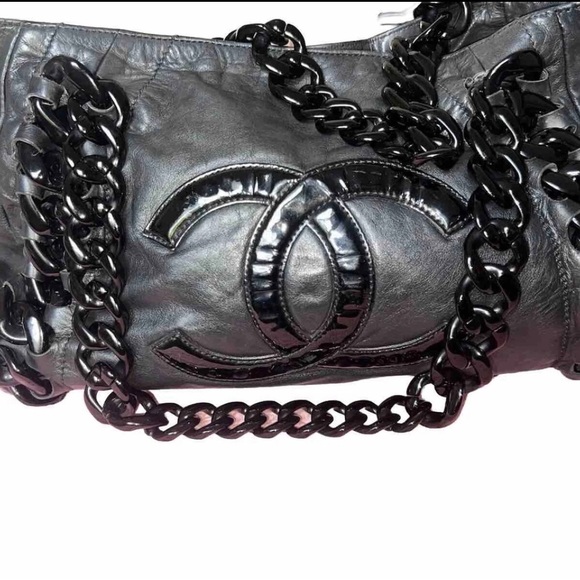CHANEL Black Quilted Leather Tote with Chain Straps - Picture 1 of 11